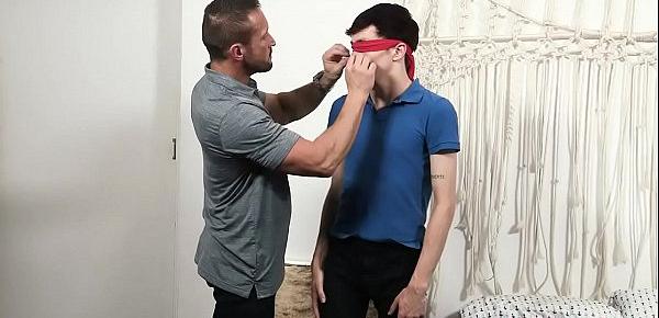  Gay dad tricks blindfolded son into threesome sex